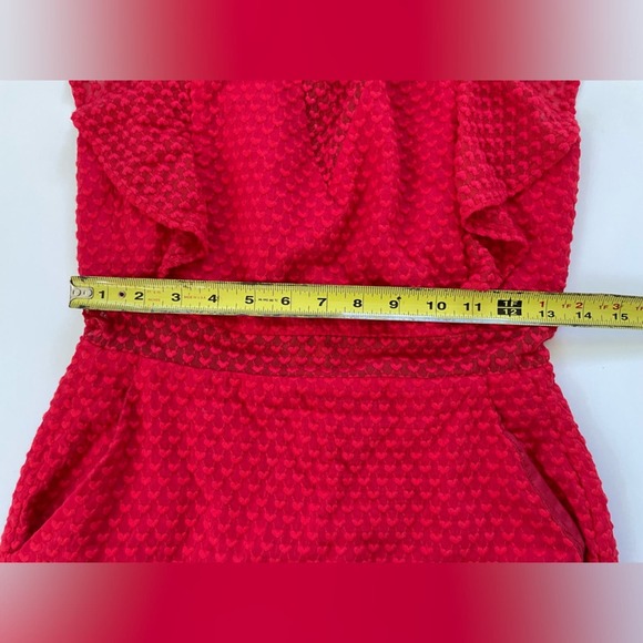 Maje Red Dress Roucoul Lace Heart embroidered Mini ruffle sleeve size 2 - Picture 10 of 11